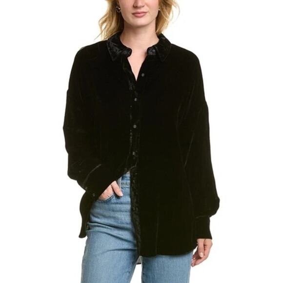 Favorite Daughter The Velvet Ex-Boyfriend Button-Down Shirt in Black - Picture 5 of 10
